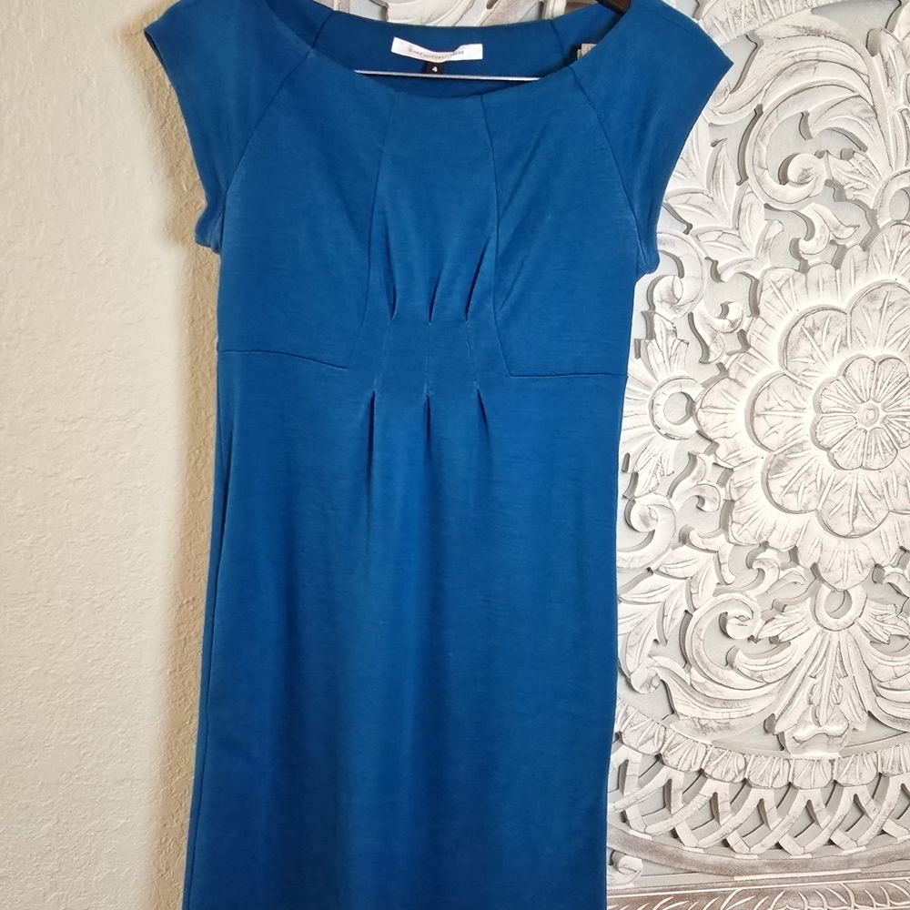 Diane von Furstenberg Women's 100% Wool Turquoise Blend Midi Sheath Dress Size 4 - Picture 3 of 6